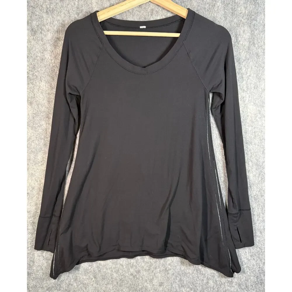 Lululemon Womens Rehearsal Black Size 4/6 Long Sleeve Flared Shirt Thumbholes